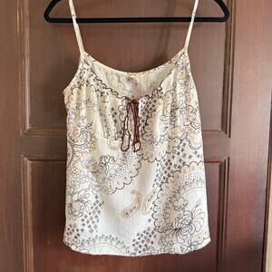 ire | Cream and Brown Floral Ruched Bust Tie Neck Camisole | Large
